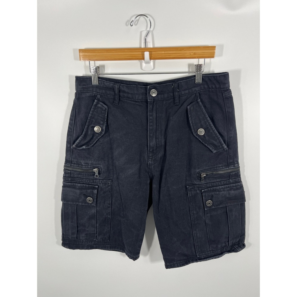 Forever 21 Y2K Mens 32x10 Black Cargo Shorts Jorts Baggy Skater Denim